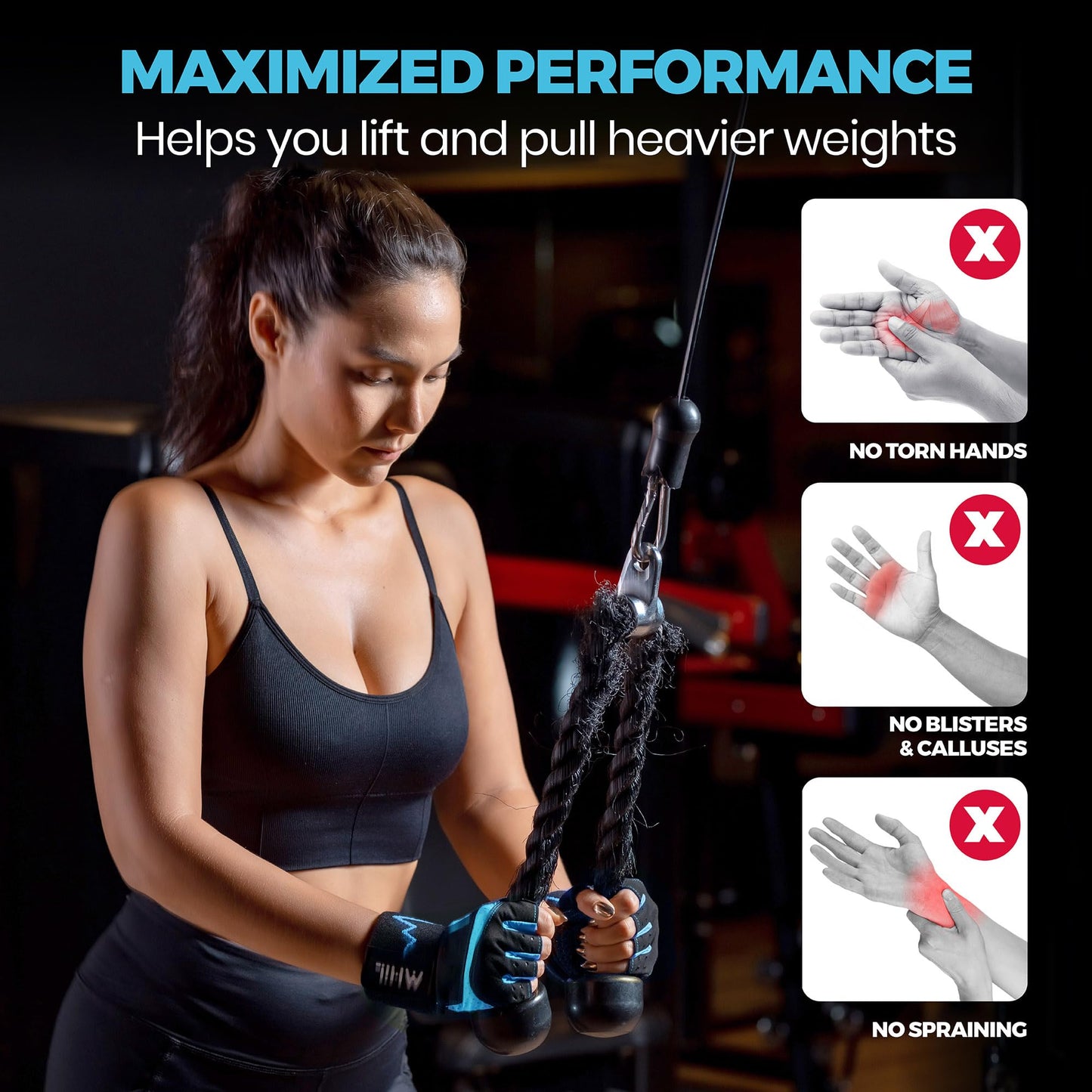 MhIL Workout Gloves for Women โ Breathable Gym Gloves for Women with Palm Protection and Enhanced Grip โ Padded Weight Lifting Glove for Womens with Wrist Wraps Support Weightlifting Exercise Cycling