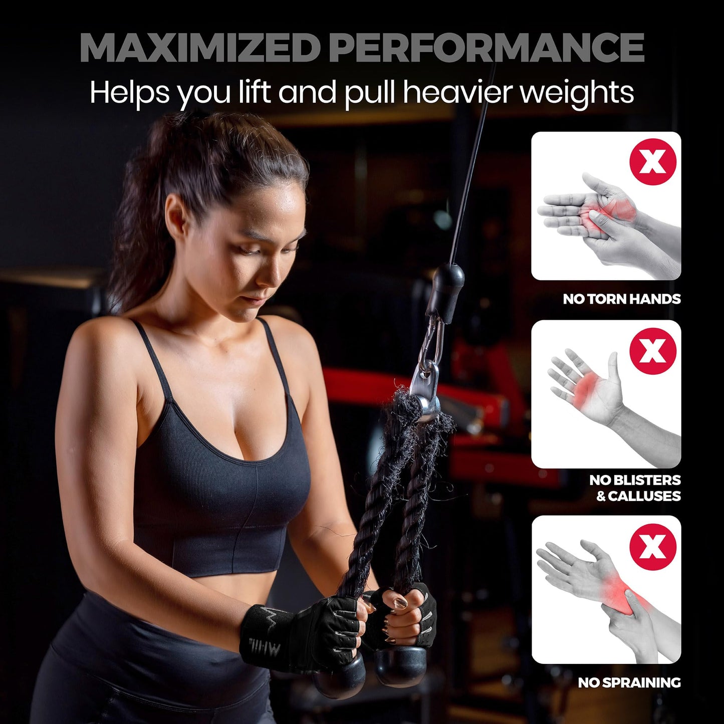 MhIL Workout Gloves for Women โ Breathable Gym Gloves for Women with Palm Protection and Enhanced Grip โ Padded Weight Lifting Glove for Womens with Wrist Wraps Support Weightlifting Exercise Cycling