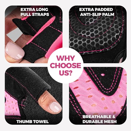 MhIL Workout Gloves for Women โ Breathable Gym Gloves for Women with Palm Protection and Enhanced Grip โ Padded Weight Lifting Glove for Womens with Wrist Wraps Support Weightlifting Exercise Cycling