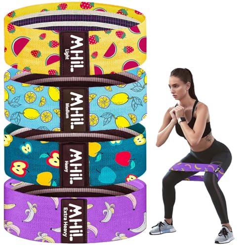 Fabric Resistance Bands for Women & Men – 4 Durable Exercise Bands for Working Out, Non-Slip & Non-Pinching Workout Bands – Multiple Resistance Levels Booty Bands for Legs Butt Glutes Hips Abs & More.