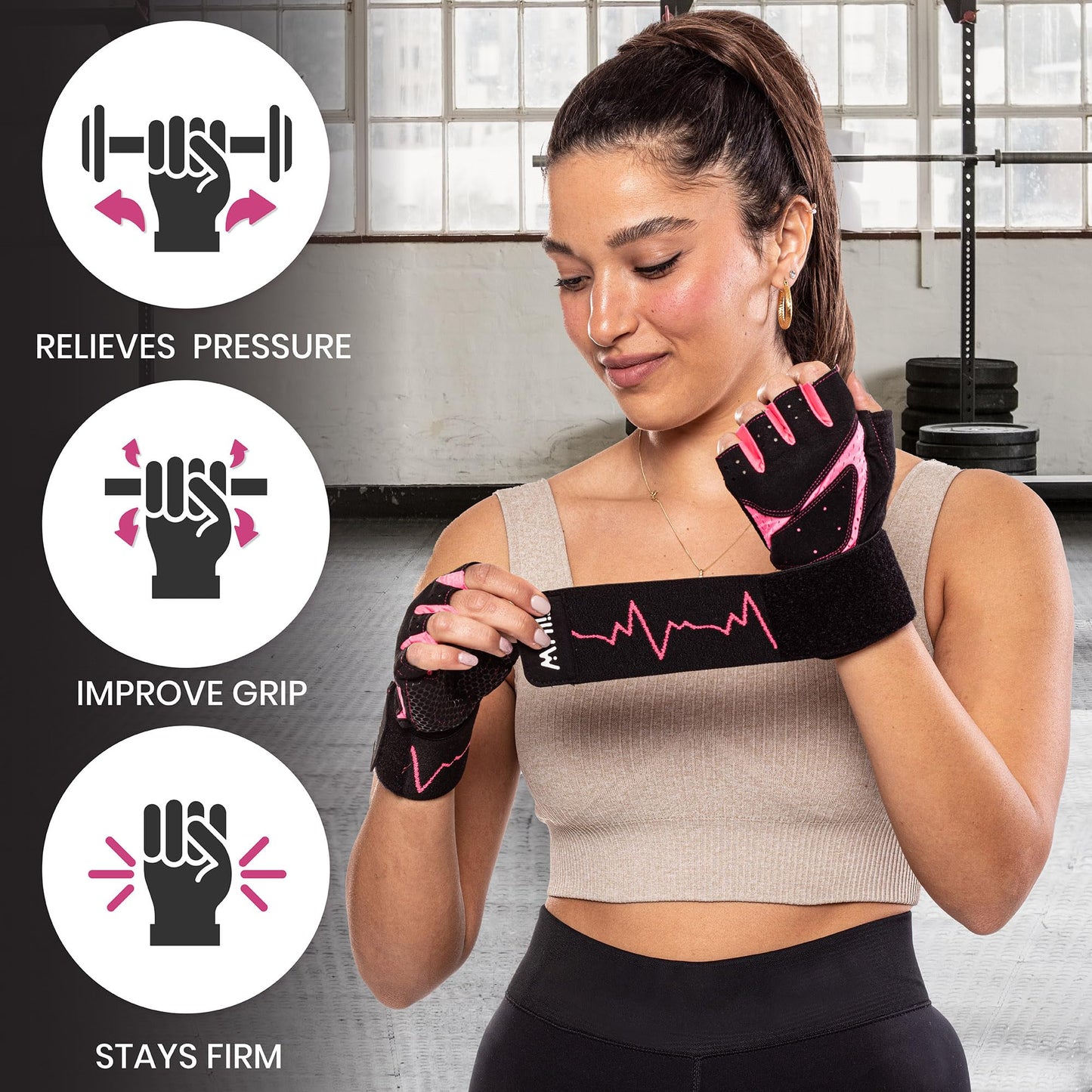 MhIL Workout Gloves for Women โ Breathable Gym Gloves for Women with Palm Protection and Enhanced Grip โ Padded Weight Lifting Glove for Womens with Wrist Wraps Support Weightlifting Exercise Cycling