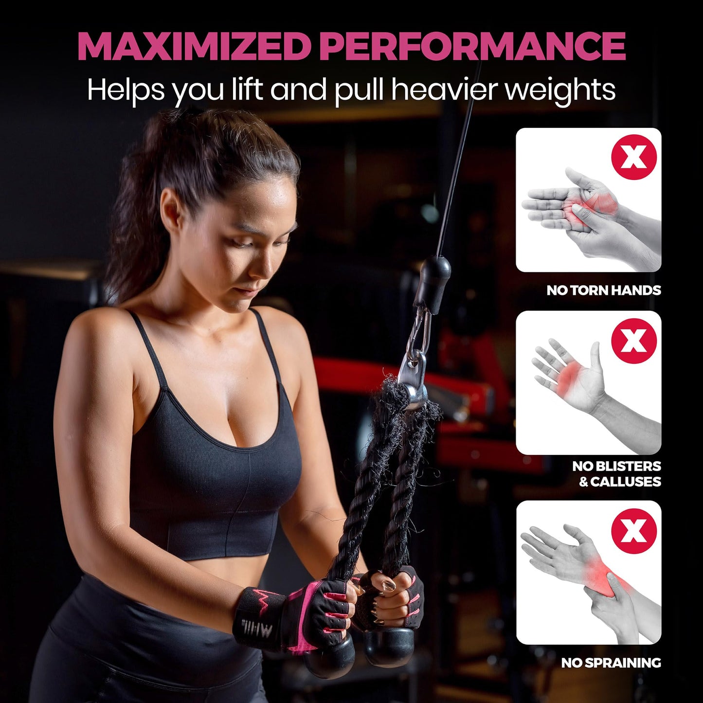 MhIL Workout Gloves for Women โ Breathable Gym Gloves for Women with Palm Protection and Enhanced Grip โ Padded Weight Lifting Glove for Womens with Wrist Wraps Support Weightlifting Exercise Cycling