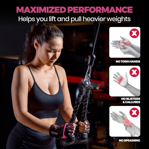 MhIL Workout Gloves for Women โ Breathable Gym Gloves for Women with Palm Protection and Enhanced Grip โ Padded Weight Lifting Glove for Womens with Wrist Wraps Support Weightlifting Exercise Cycling
