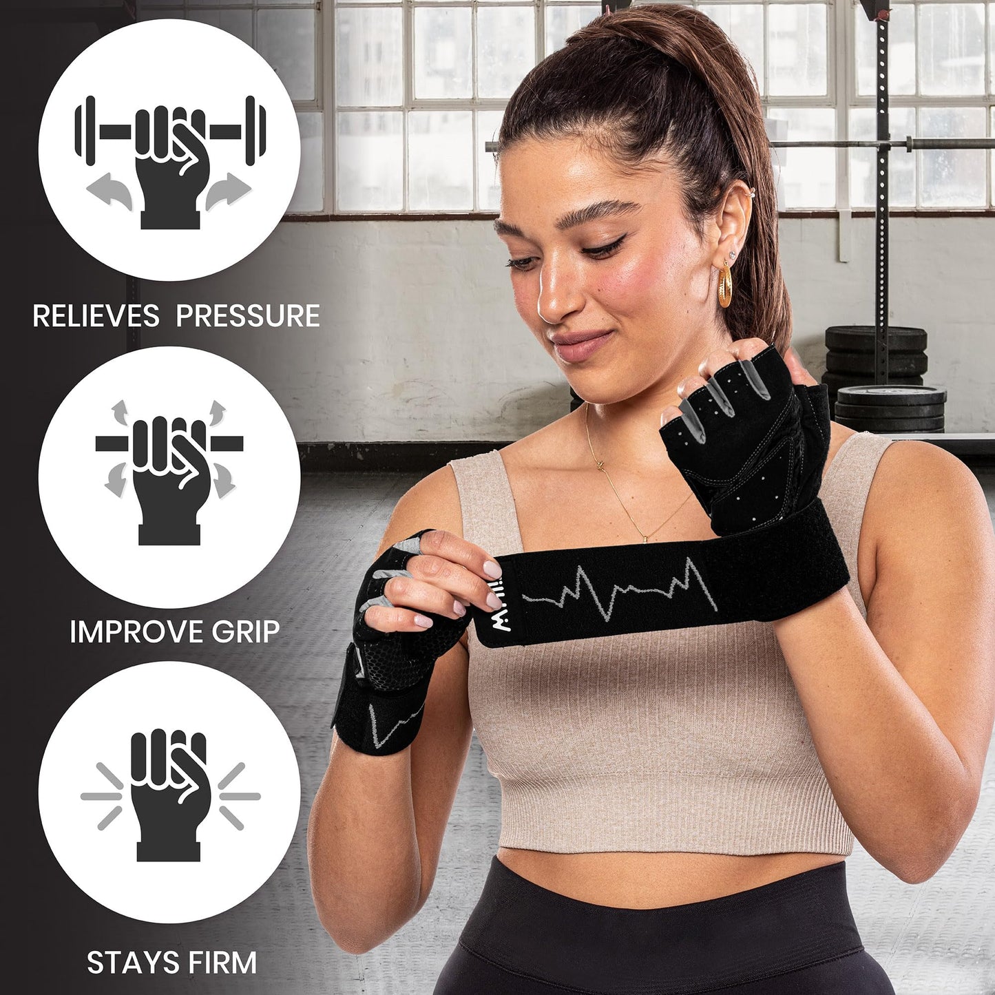 MhIL Workout Gloves for Women โ Breathable Gym Gloves for Women with Palm Protection and Enhanced Grip โ Padded Weight Lifting Glove for Womens with Wrist Wraps Support Weightlifting Exercise Cycling