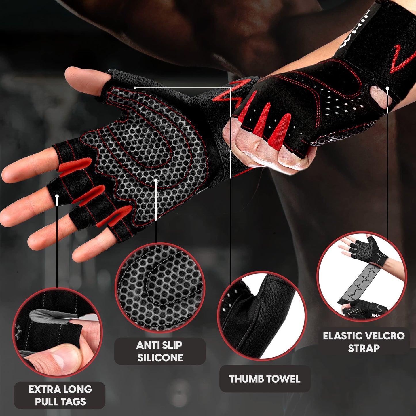MhIL Workout Gloves for Men – Comfortable Gym Gloves for Men with Enhanced Grip for Safety and Hand Protection – Weight Lifting Protection with Wrist Wraps Support for Performance Boost and Style