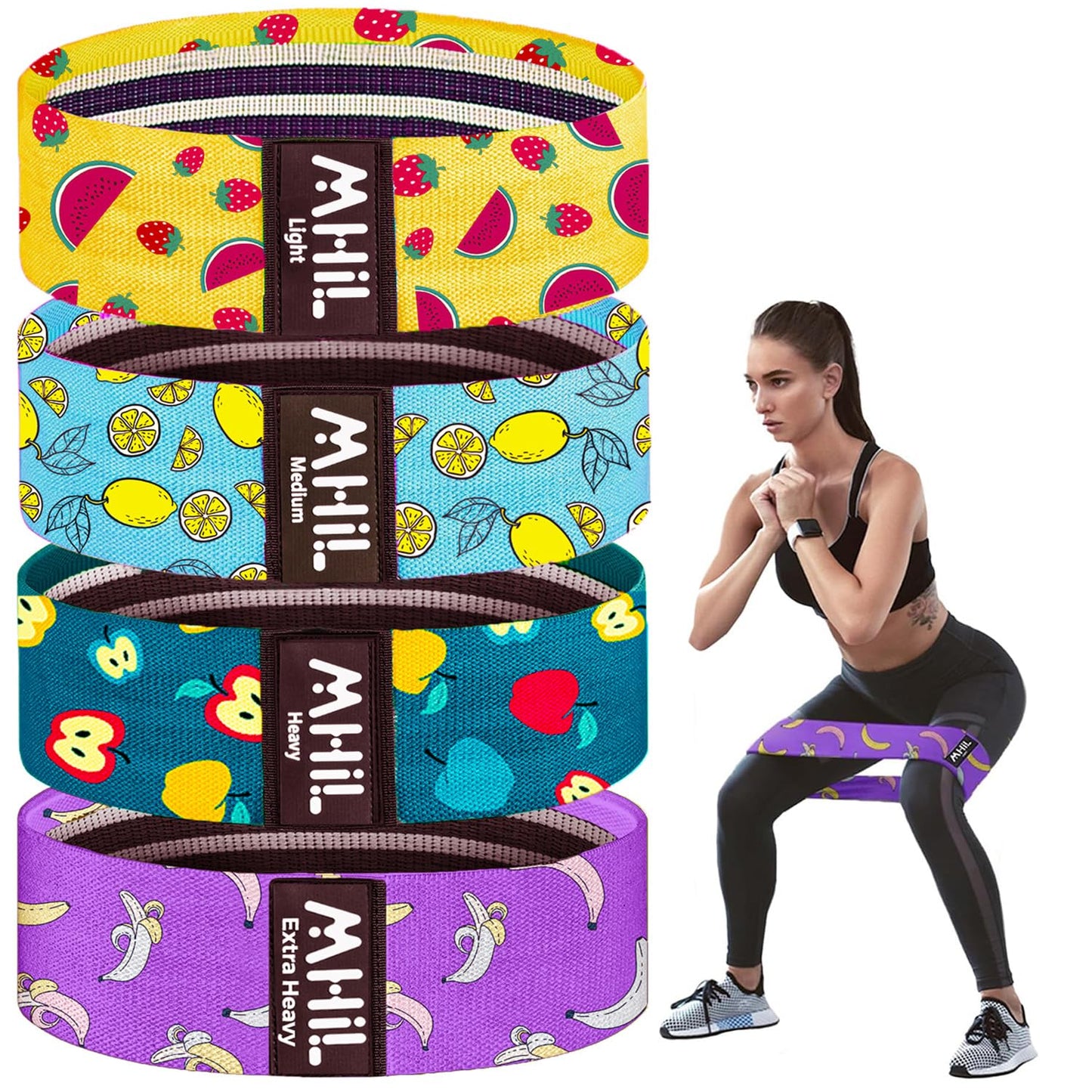 Fabric Resistance Bands for Women & Men – 4 Durable Exercise Bands for Working Out, Non-Slip & Non-Pinching Workout Bands – Multiple Resistance Levels Booty Bands for Legs Butt Glutes Hips Abs & More.