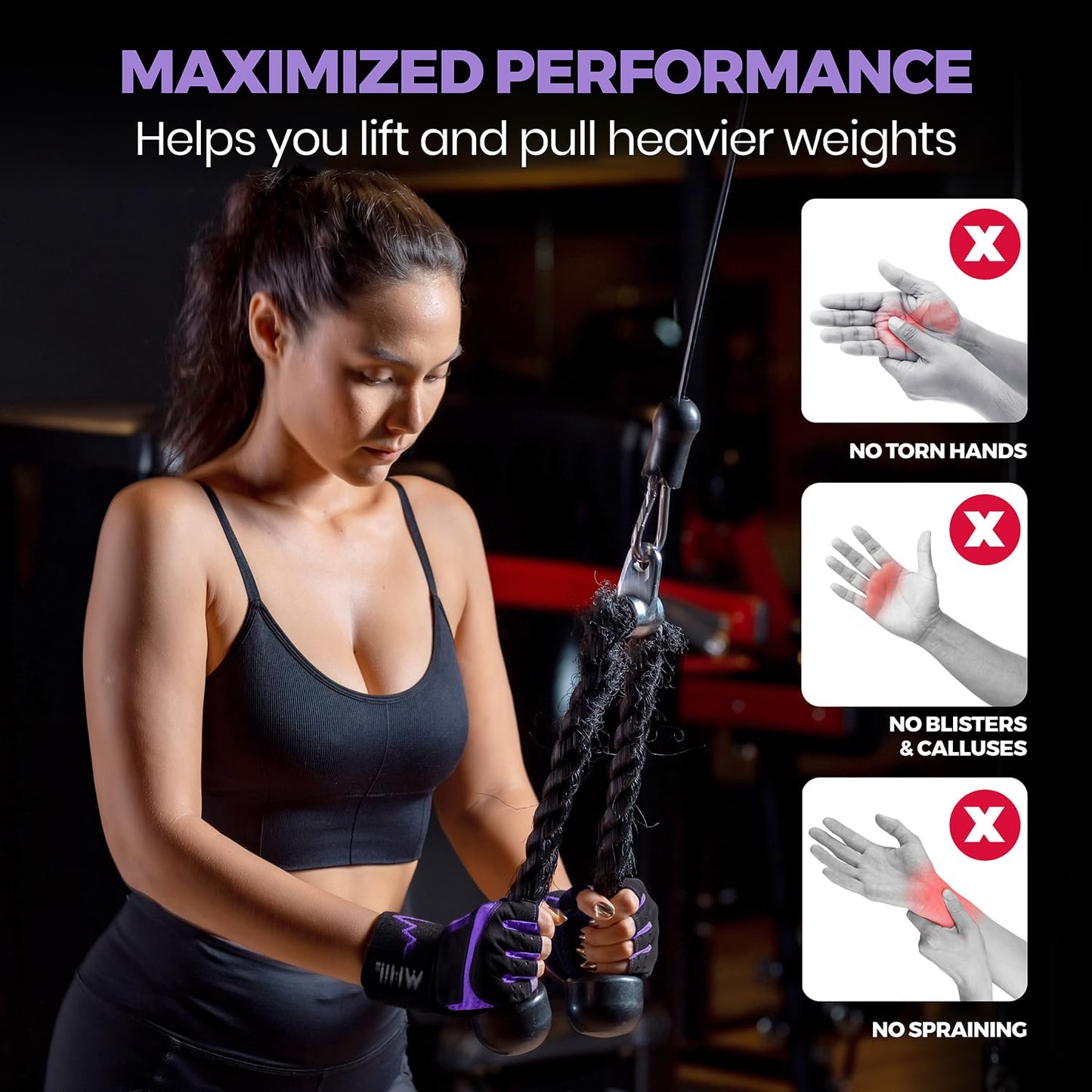 MhIL Workout Gloves for Women – Breathable Gym Gloves for Women with Palm Protection and Enhanced Grip – Padded Weight Lifting Glove for Womens with Wrist Wraps Support Weightlifting Exercise Cycling