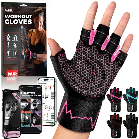 MhIL Workout Gloves for Women – Breathable Gym Gloves for Women with Palm Protection and Enhanced Grip – Padded Weight Lifting Glove for Womens with Wrist Wraps Support Weightlifting Exercise Cycling