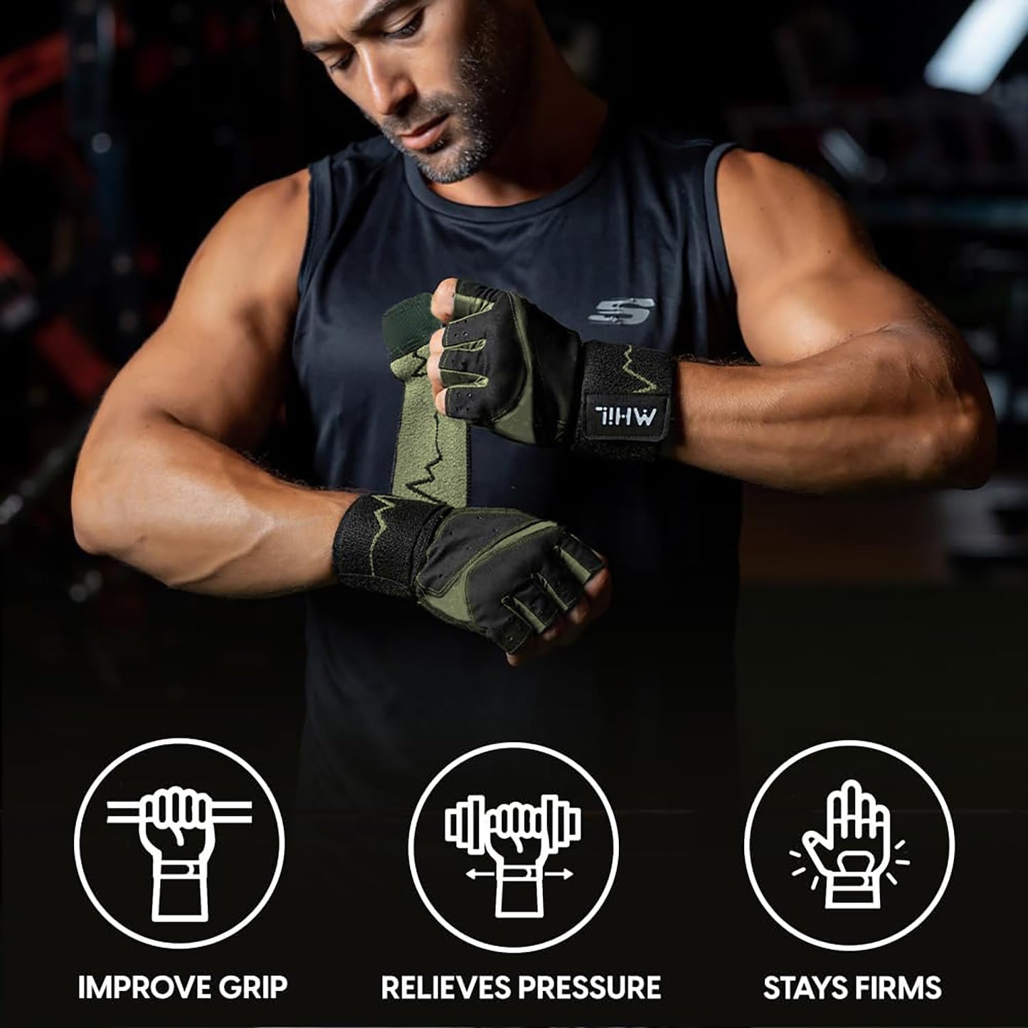 MhIL Workout Gloves for Men – Comfortable Gym Gloves for Men with Enhanced Grip for Safety and Hand Protection – Weight Lifting Protection with Wrist Wraps Support for Performance Boost and Style