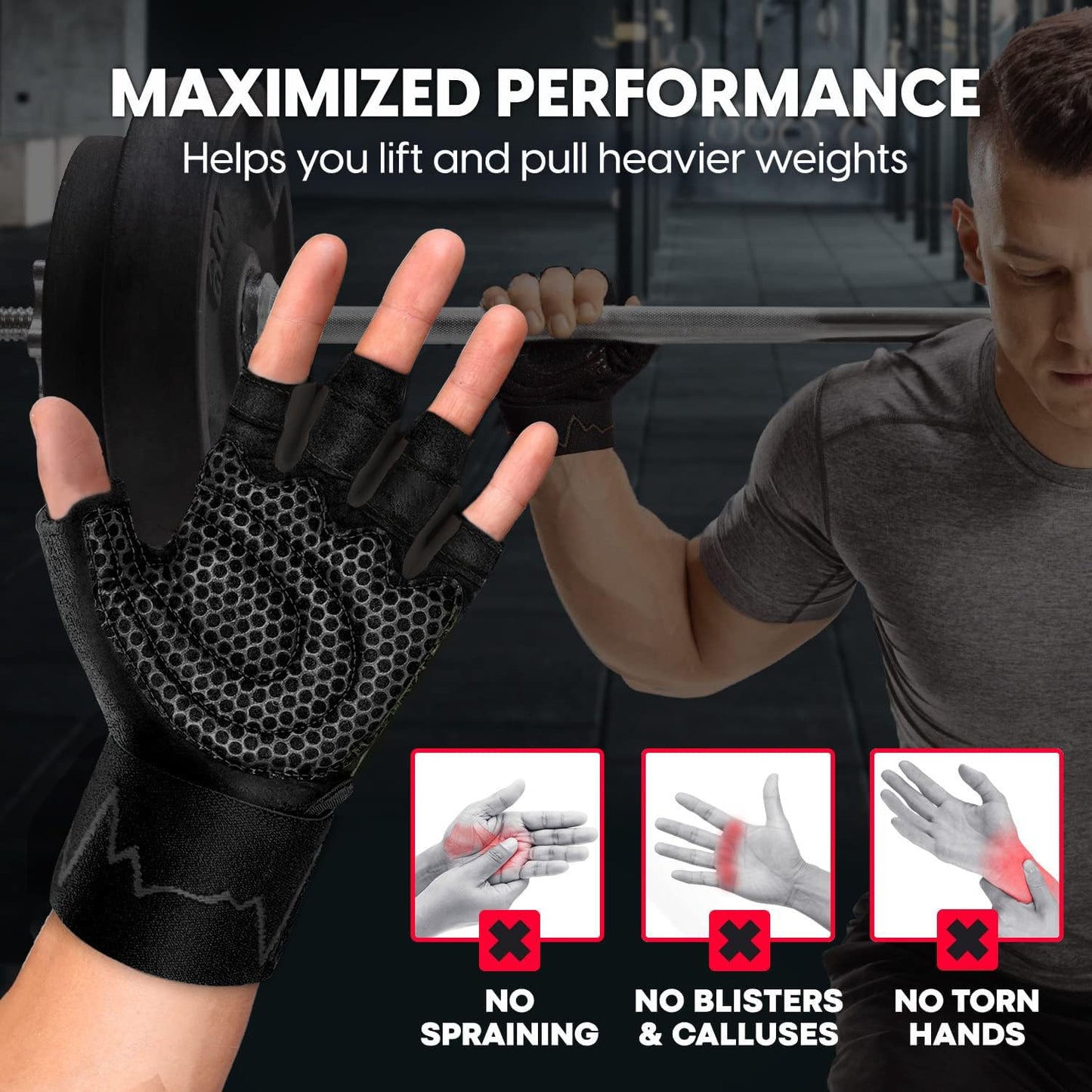 MhIL Workout Gloves for Men – Comfortable Gym Gloves for Men with Enhanced Grip for Safety and Hand Protection – Weight Lifting Protection with Wrist Wraps Support for Performance Boost and Style