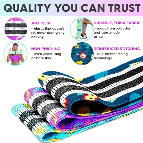 Fabric Resistance Bands for Women & Men – 4 Durable Exercise Bands for Working Out, Non-Slip & Non-Pinching Workout Bands – Multiple Resistance Levels Booty Bands for Legs Butt Glutes Hips Abs & More.