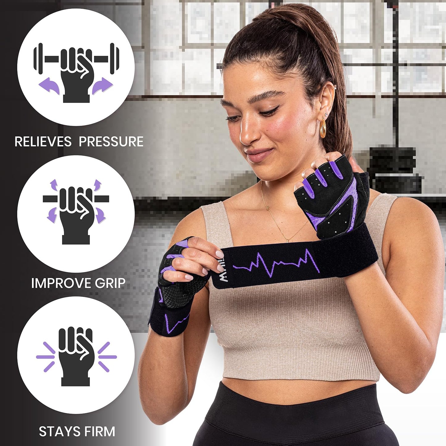 MhIL Workout Gloves for Women – Breathable Gym Gloves for Women with Palm Protection and Enhanced Grip – Padded Weight Lifting Glove for Womens with Wrist Wraps Support Weightlifting Exercise Cycling
