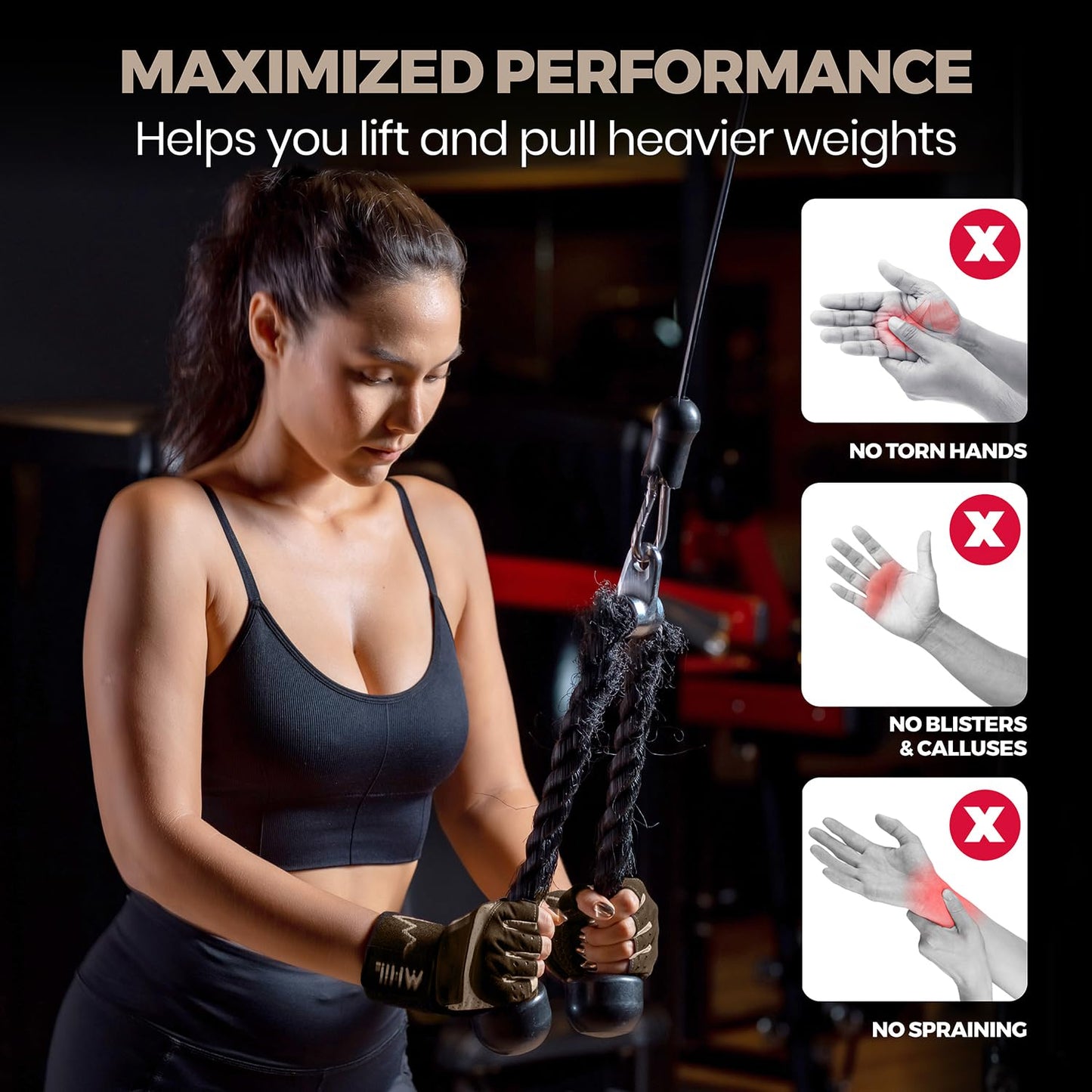 MhIL Workout Gloves for Women – Breathable Gym Gloves for Women with Palm Protection and Enhanced Grip – Padded Weight Lifting Glove for Womens with Wrist Wraps Support Weightlifting Exercise Cycling