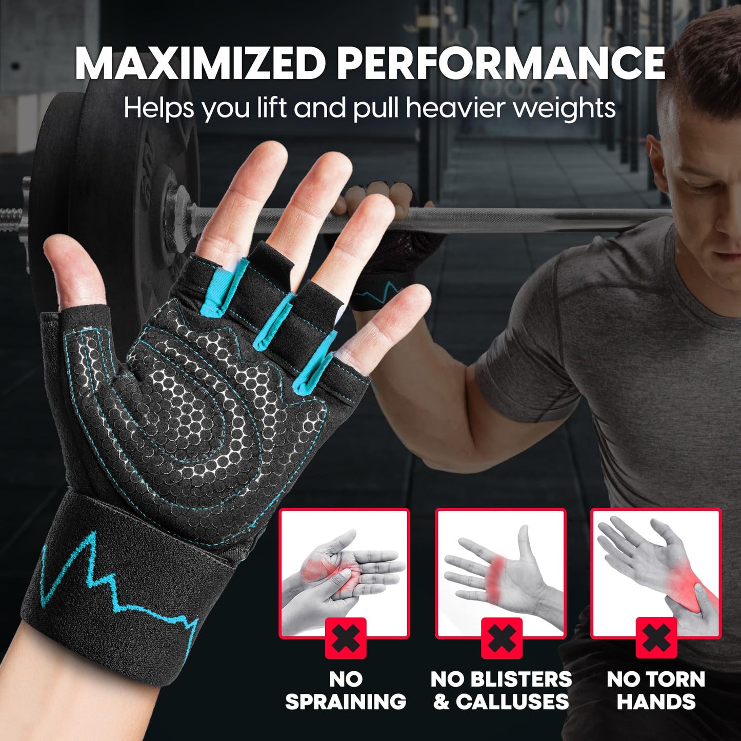 MhIL Workout Gloves for Men – Comfortable Gym Gloves for Men with Enhanced Grip for Safety and Hand Protection – Weight Lifting Protection with Wrist Wraps Support for Performance Boost and Style